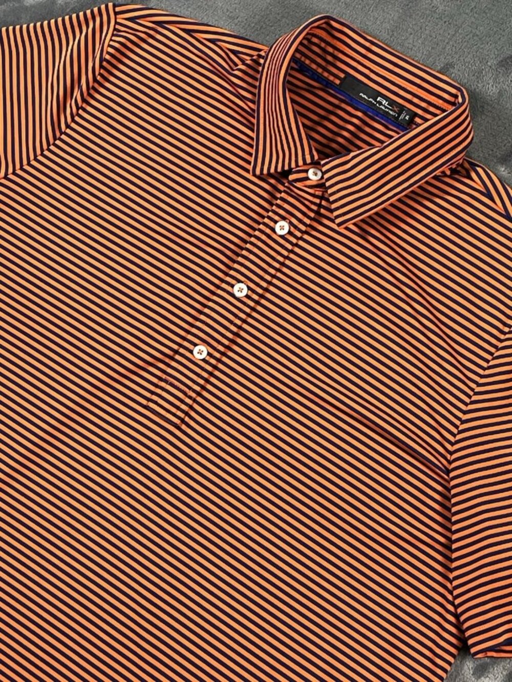 RLX Ralph Lauren Polo Shirt Mens XL Orange Striped Performance Golf Logo